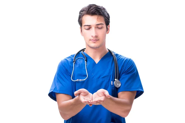 Jovem médico masculino isolado em fundo branco — Fotografia de Stock