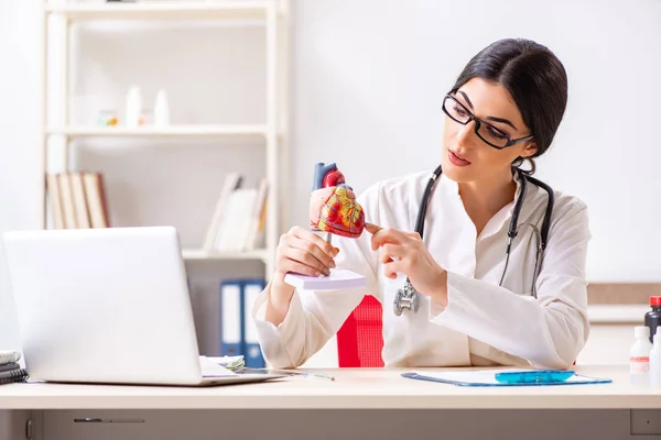 Mulher Médico Mostrando Modelo Coração Para Estudantes — Fotografia de Stock