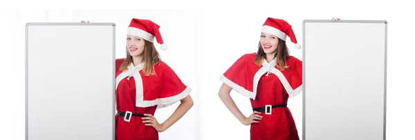 Giovane donna in costume da Babbo Natale rosso su bianco — Foto Stock