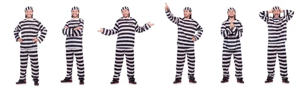 Odsouzený zločinec v pruhovaných uniformách izolovaných na bílém — Stock fotografie