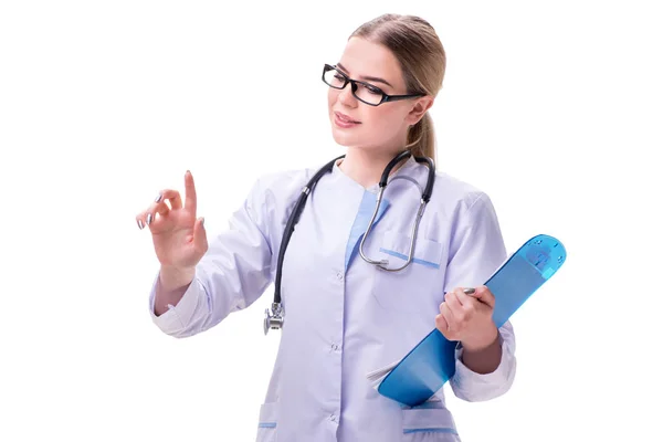 Молодая женщина врач изолированы на белом фоне — стоковое фото