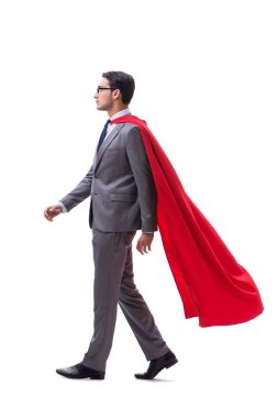 Beyaz arka plan üzerinde izole süper kahraman işadamı 