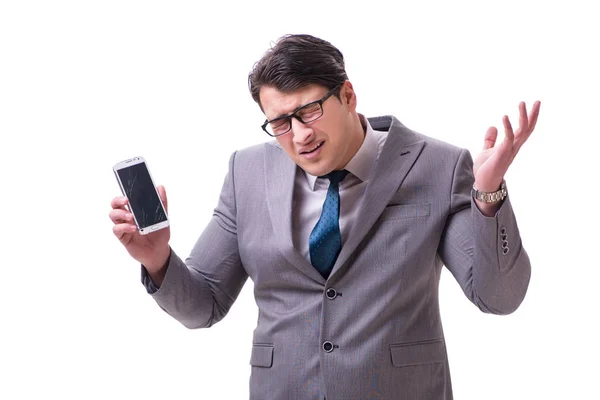 Homme d'affaires avec téléphone portable isolé sur blanc — Photo