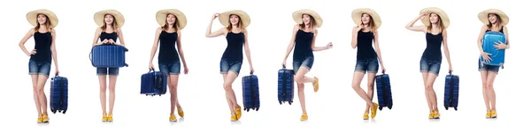 Suitacases 여름 휴가 대 한 준비와 여자 — 스톡 사진