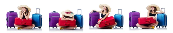 Woman with suitacases preparing for summer vacation — Stock Photo, Image