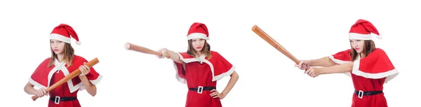 Giovane donna in costume da Babbo Natale rosso su bianco — Foto Stock