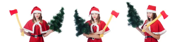 Young Woman Red Santa Costume White — Stock Photo, Image