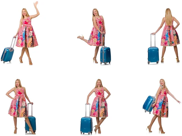 Donna con suitacasi che si prepara per le vacanze estive — Foto Stock