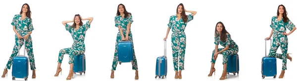 Mulher com suitacases se preparando para férias de verão — Fotografia de Stock