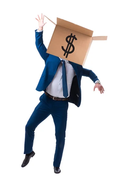 Zakenman met dollardoos op zijn hoofd — Stockfoto