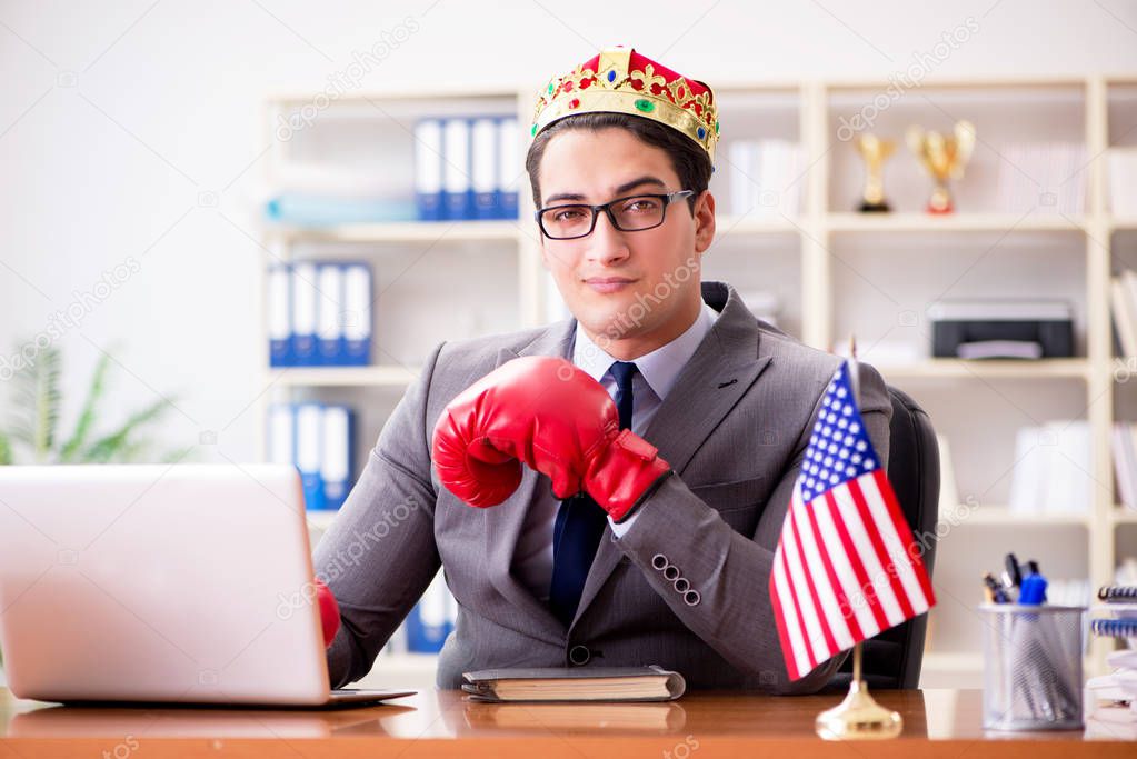 Businessman with American flag in office