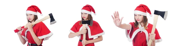 Giovane donna in costume da Babbo Natale rosso su bianco — Foto Stock