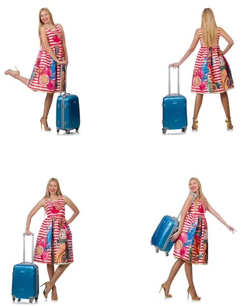 Woman with suitacases preparing for summer vacation — Stock Photo, Image