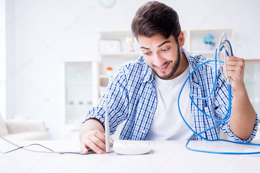 Man enjoying fast internet connection