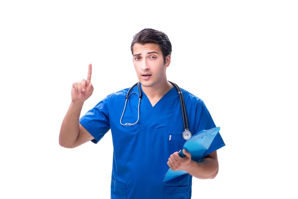 Jovem médico masculino isolado em fundo branco — Fotografia de Stock