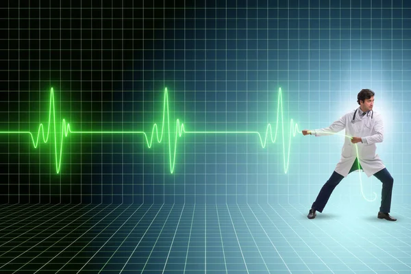 Cardiologo Nel Concetto Telemedicina Con Battito Cardiaco — Foto Stock