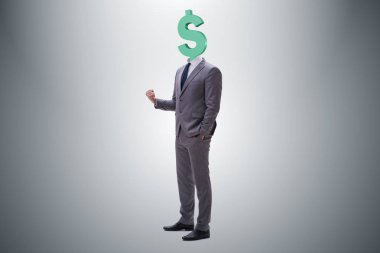 Kafası yerine dolar işareti olan bir iş adamı.