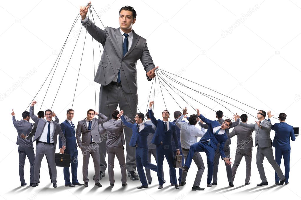 Boss employee manipulating his staff in business concept