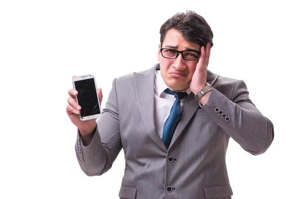 Homme d'affaires avec téléphone portable isolé sur blanc — Photo