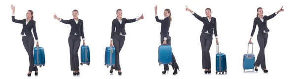 Donna con suitacasi che si prepara per le vacanze estive — Foto Stock