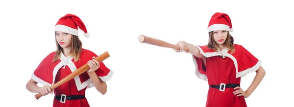 Giovane donna in costume da Babbo Natale rosso su bianco — Foto Stock