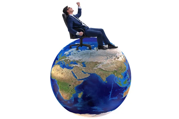Businessman in globalization concept with earth on white — Stock Photo, Image