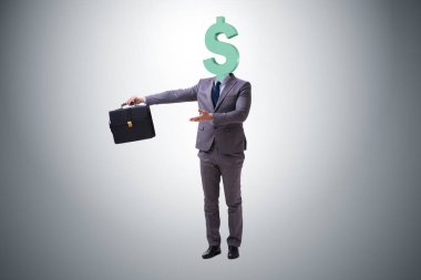 Kafası yerine dolar işareti olan bir iş adamı.