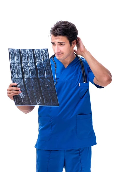 Radiologista médico com imagem de raios-x isolado em branco — Fotografia de Stock