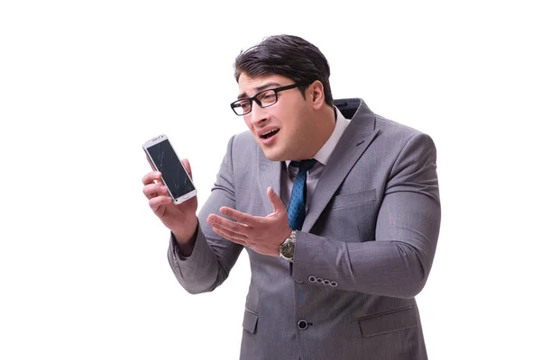 Homme d'affaires avec téléphone portable isolé sur blanc — Photo