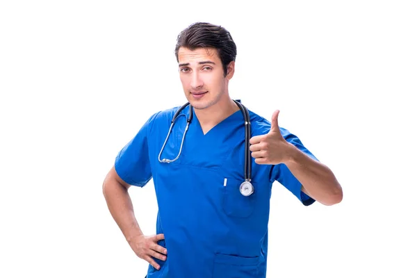 Jonge mannelijke arts geïsoleerd op witte achtergrond Rechtenvrije Stockfoto's