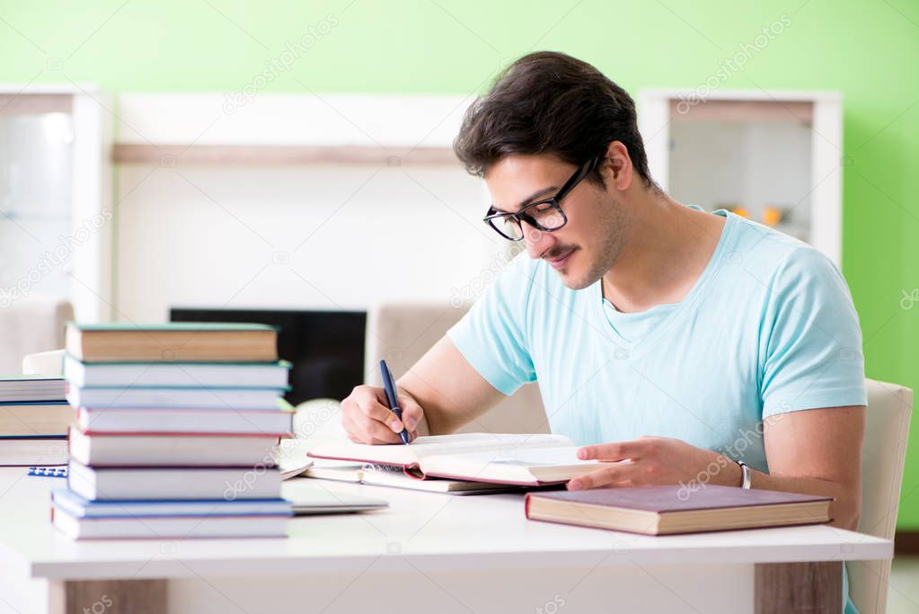 Student preparing for university exams at home