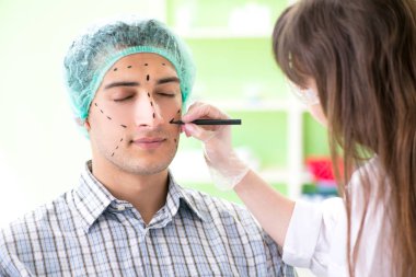 Estetik cerrah insan yüzü ameliyatına hazırlanıyor.