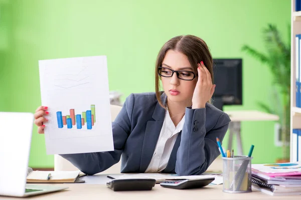Vrouwelijke financiële manager presenteert grafiek zittend in de o — Stockfoto