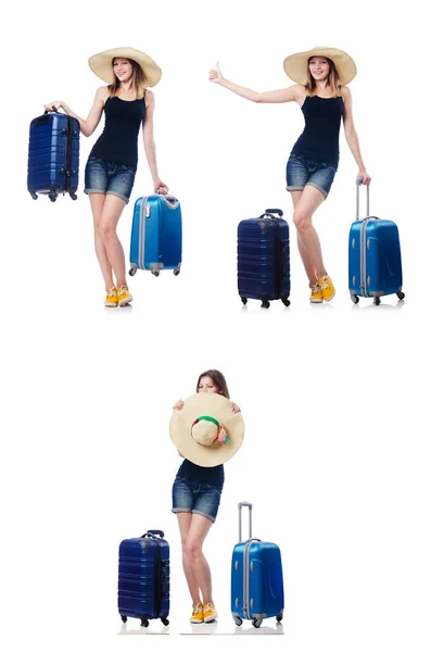 Mujer con maletas preparándose para las vacaciones de verano —  Fotos de Stock