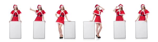 Giovane donna in costume da Babbo Natale rosso su bianco — Foto Stock