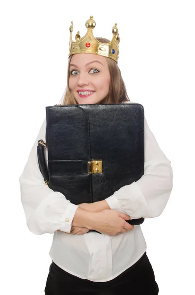 Woman queen wearing crown isolated on white — Stock Photo, Image