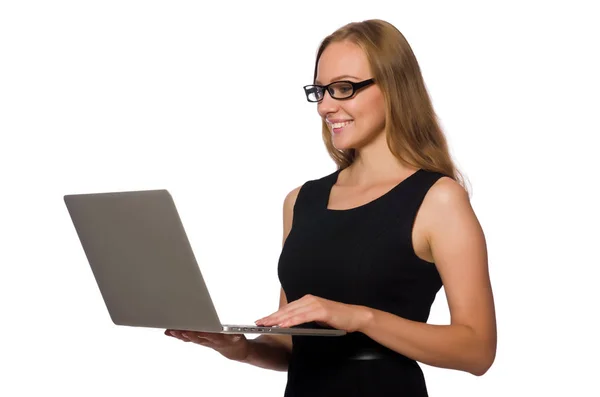 सफेद पर अलग लैपटॉप वाली महिला — स्टॉक फ़ोटो, इमेज