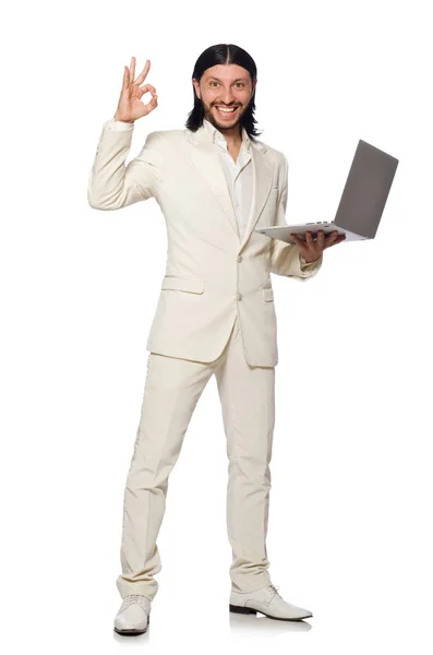 흰색 노트북을 분리 한 젊은 남자 — 스톡 사진