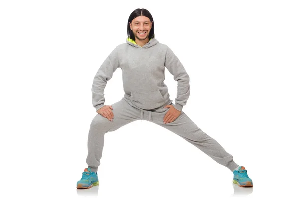백인 배경에서 고립 된 채 운동하고 있는 청년 — 스톡 사진