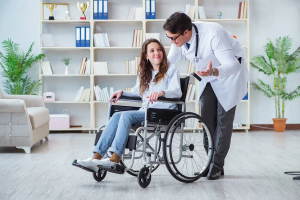 Disabled patient on wheelchair visiting doctor for regular check up