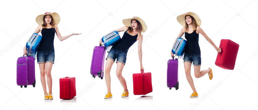 Woman with suitacases preparing for summer vacation