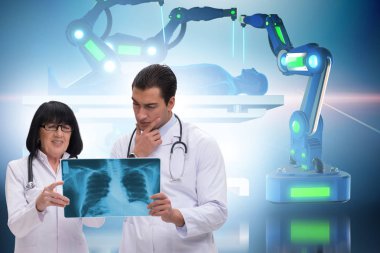 Teletıp konseptinde iki doktor.