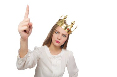 Beyaz taç giyen kadın kraliçe.