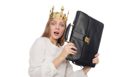 Beyaz taç giyen kadın kraliçe.