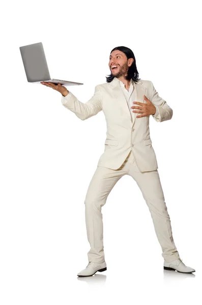 Jeune homme avec ordinateur portable isolé sur blanc — Photo
