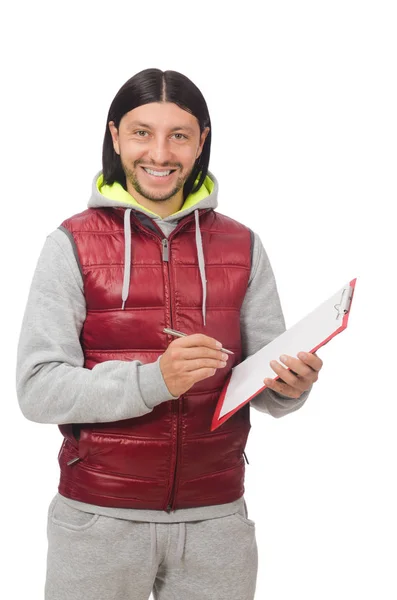 Jovem exercitando isolado no fundo branco — Fotografia de Stock