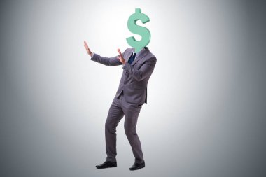 Kafası yerine dolar işareti olan bir iş adamı.