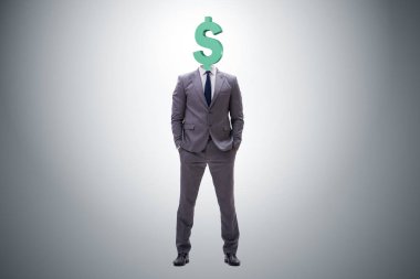 Kafası yerine dolar işareti olan bir iş adamı.