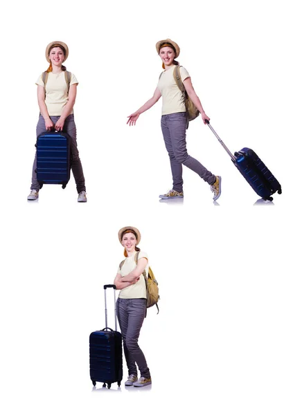 Woman with suitacases preparing for summer vacation — Stock Photo, Image