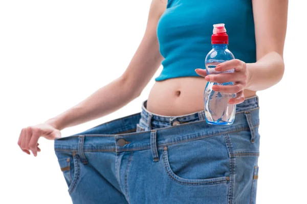 Concept of dieting with oversized jeans — Stock Photo, Image